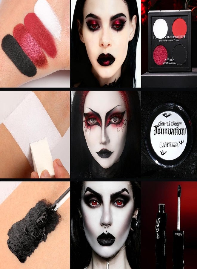 بيوسيلف مجموعة مكياج قوطي - مجموعة مكياج قوطي كاملة لشخصيات مصاصي الدماء، والساحرات، والمهرجين، والإيمو، والجرونج، والمسرح، ومؤثرات الهالوين الخاصة، تتضمن كريم أساس أبيض، ولوحة ظلال عيون حمراء، وأحمر شفاه أسود، ورموش، وكحل عيون، وطلاء أظافر. - Image 5